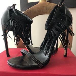 Stuart Weitzman Black Fringe Studded Heels